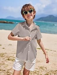 COOFANDY Boy's Linen Short Sleeve Shirt Classic