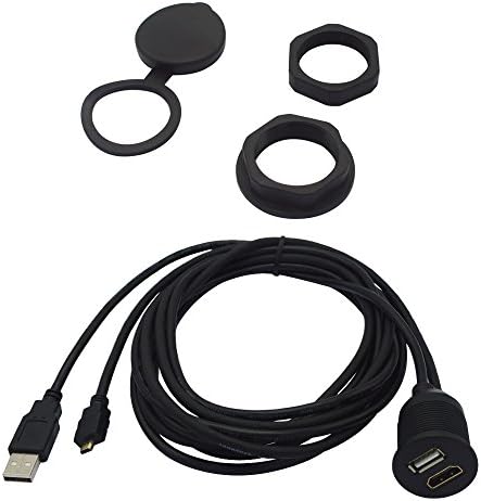 MXtechnic 6 Feet 2 Meter USB Micro HDMI Extension Dash Panel Flush Mount Cable for Vehicles Like Car Boat Bike and Motorcycle