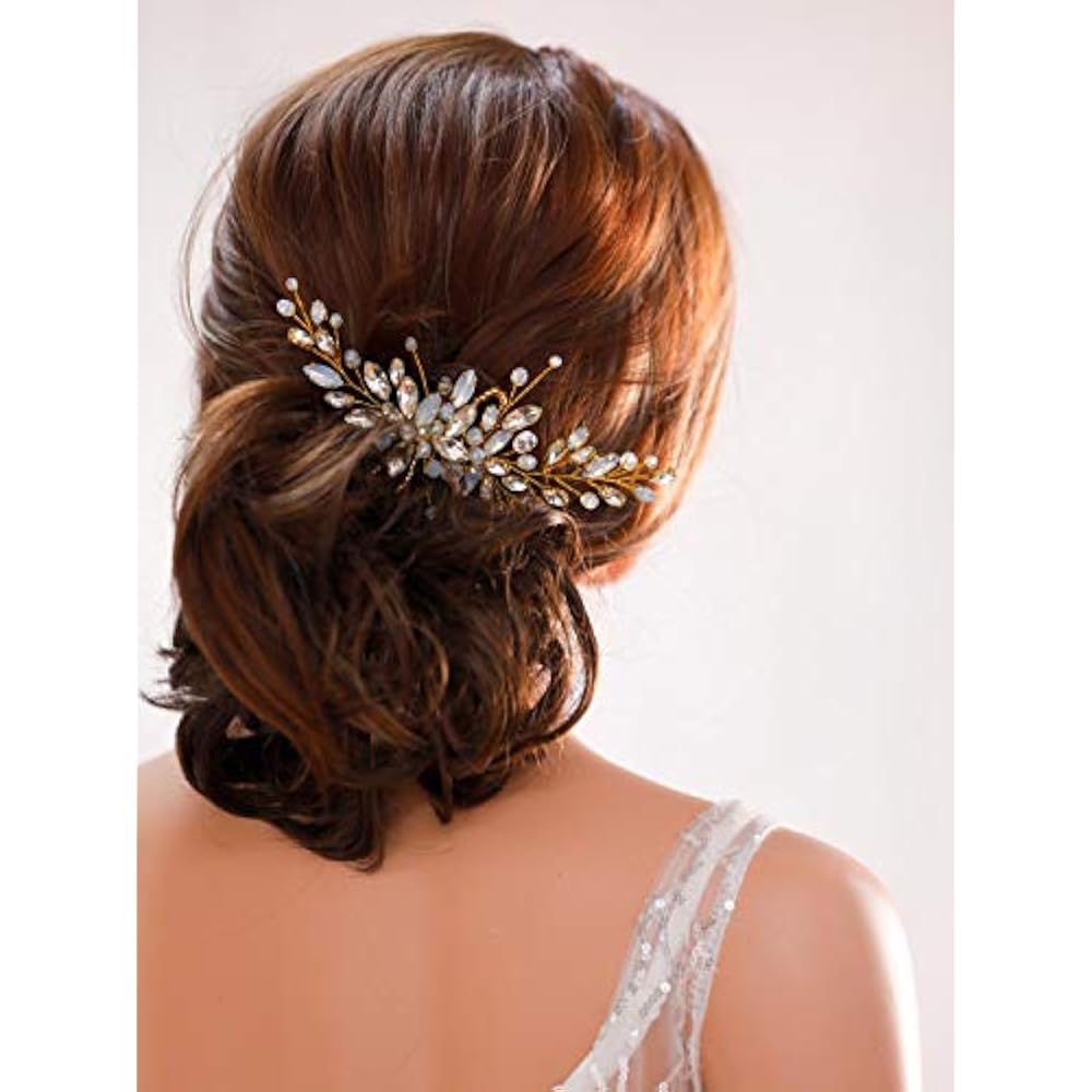 Side Combs Wedding Hair Silver Rhinestones Opal Crystal Vintage