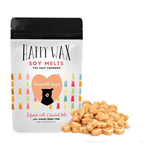 Happy Wax – Honeysuckle Ginger Scented Soy Wax Melts – Heart Shaped, Soy Wax Tarts – 8 Oz. Half Pounder Pouch- Perfect for Wax Warmers, Wax Melters, Home Fragrance! [200+ Hours]