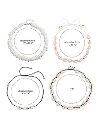 Szory Puka Shell Choker Cowrie Shell Necklace for Women Natural Handmade Set of 4