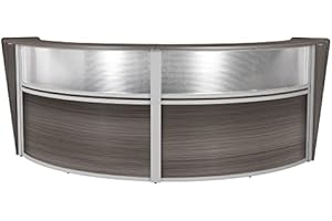 Romig Regency Marque Four-Unit Reception Curved Desk Workstation “142W x 103D”- Driftwood Grey