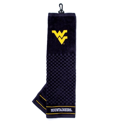 Team Golf NCAA West Virginia Mountaineers Embroidered Golf Towel Embroidered Golf Towel, Checkered Scrubber Design, Embroidered Logo