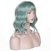 DAOTS 14 Inches Curly Wigs with Bangs for Women Girls Heat Resistant Synthetic Hair Wig (Green)