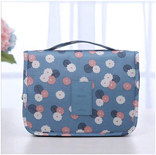 Nicedeal -Toiletry Bag Multifunction Cosmetic Bag Portable Makeup Pouch Waterproof Travel Hanging Organizer Bag for Women Girls, Blue Flowers Make-up Tools and Brushes for Beauty