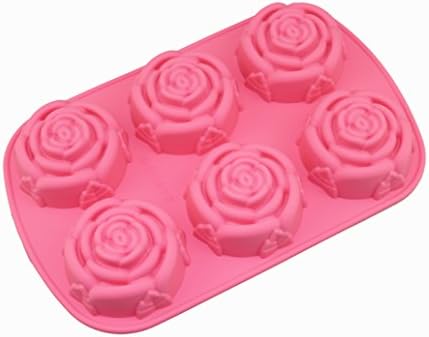 Tifan 6 Cavity Rose Shape Silicone Mold for Homemade Soap, Cake, Cupcake, Pudding, Jello, Bread, Muffin and More