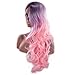 ATOZWIG Natural Fashion Long Dark Roots Ombre Light Pink Body Wave Heat Resistant Synthetic Wigs For Women Two Tone