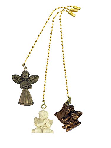 Decorative Praying Angel, Harp Angel, Music Angel Ceiling fan pull with beaded chain - 3 Pack - FA255