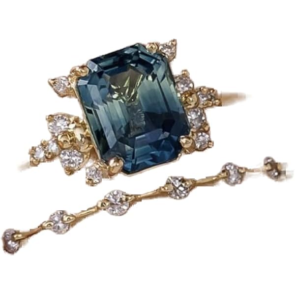 Metmejiao 2PCS Gold Deep Blue Zircon Stacking Rings Set with