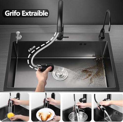 Fregadero De Cocina,80 * 45 * 20cm Tarjas para Cocina, Fregadero De Barra con Grifo y Escurridor de Platos, Fregadero De Barra con Dispensador de jabón, Fregaderos De Cocina para Baño Cocina