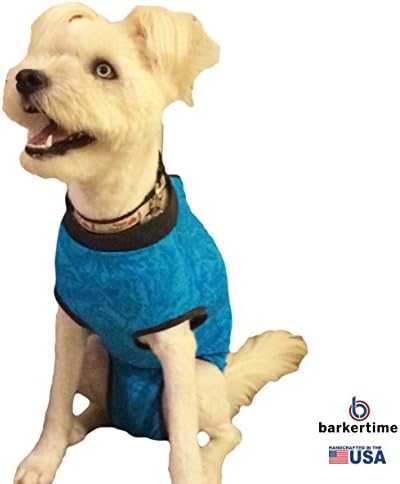 Barkertime Ocean Blue Flower PeeJama E-Collar Alternative Recovery Suit, S - MADE IN USA - For Post-Surgical Wound Care, Hot Spot Treatment, Anti-Anxiety Relief, Incontinence, Heat