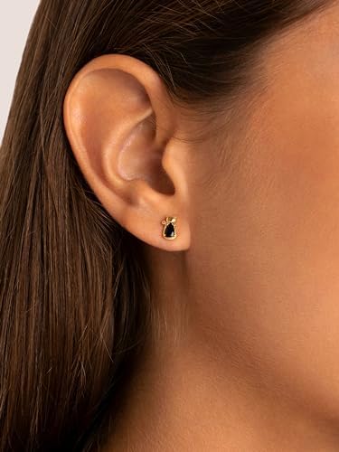 - Orecchino Singolo Cat Black. Argento Sterling 925 con Finitura in Oro 18Kt. Combinabile con Zircone Nero. Gioielli per Donna