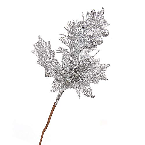 cozyou (Pack of 6) Glittery Artificial Berry Picks for Wedding Holiday Christmas Tree Wreath Garland Decorations, Silver