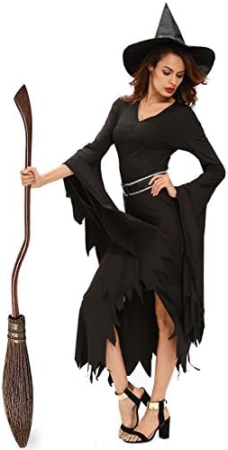 Women All Black Gothic Witch Sorceress Enchantress Dress Up & Role Play Halloween Costume