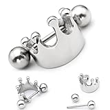 PiercingJ 2pcs 16G Stainless Steel Crown Ball Barbell Hoop Huggie Helix Cartilage Tragus Ear Lobe Stud Earring