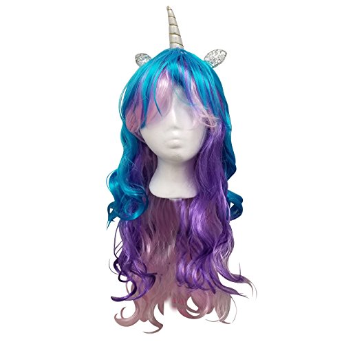 Expression Gifts Unicorn Wig - 3 Color Wig With Unicorn Horn and Ears (Blue, Purple, Pink Hair)