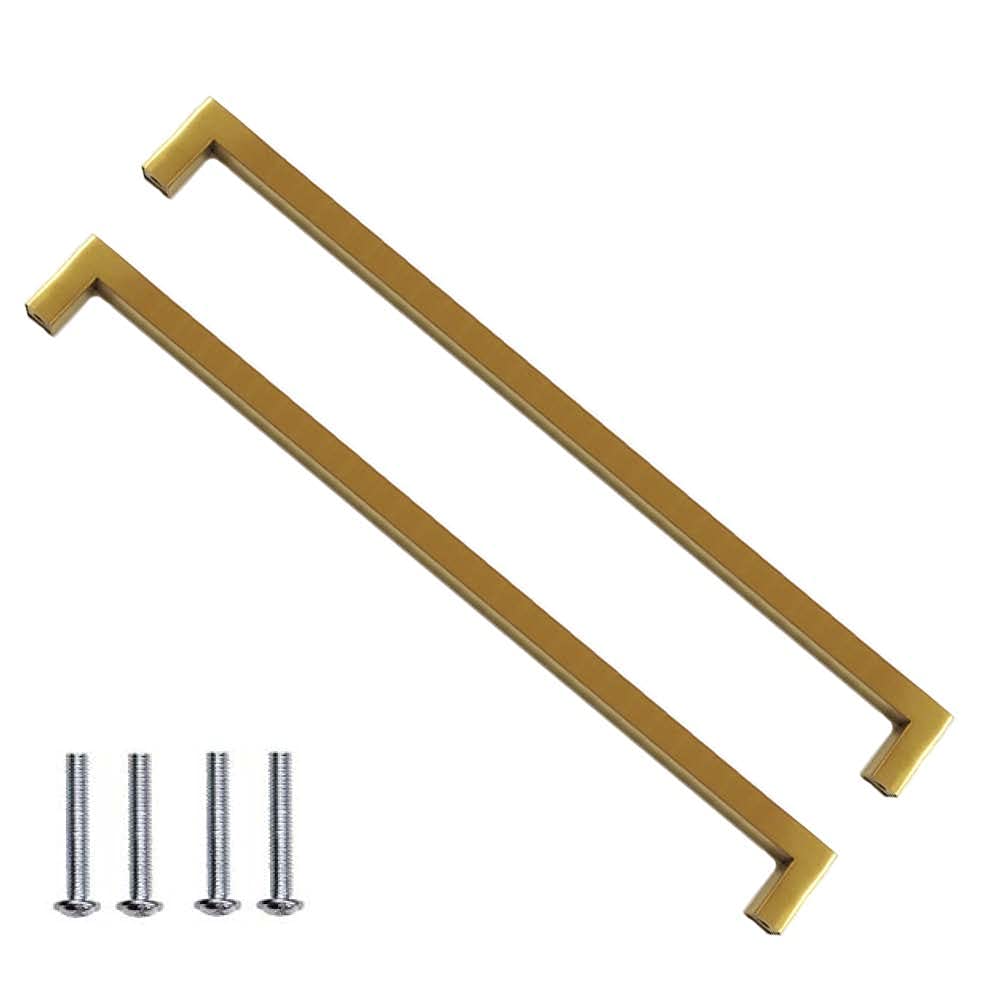 BOZONLI 2pcs Gold Handles for Cupboards & Draws, Square Stainless Steel Door Handles Kitchen Cabinet Drawer Pull Handles 320mm Hole Centers