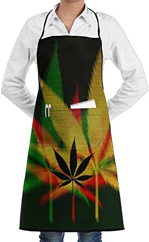 HTSS Weed Smoke Unisex Chef Aprons With Pockets Bakery Servers Waitress Craftsmen For Mens Womens Home Kitchen Cooking