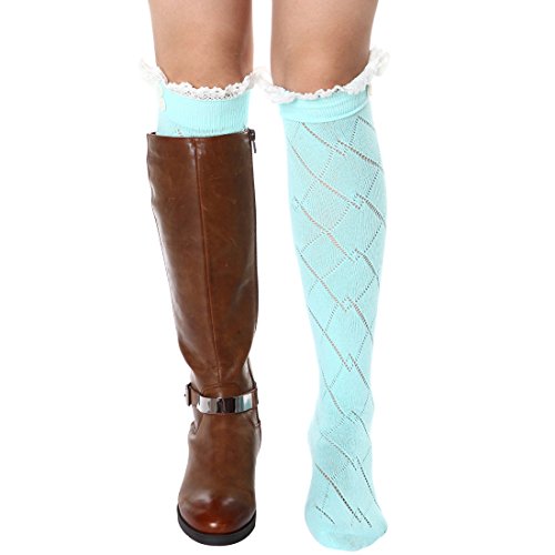 FAYBOX Women Lace Boot Socks Trim Leg Warmers Button Cuffs Toppers TBU