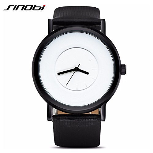 SINOBI Simple Fashion Men Women Leather Wrist Watch, Sport Waterproof Classic Lovers Clock Watches Black