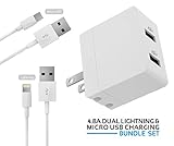 iPhone iPad Charger, Samsung Android Micro USB Charger, 3-in-1 Apple Certified Mfi Travel Dual-USB 4.8A Wall Charger + Micro-USB Cable + Lightning Cable