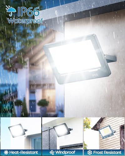 TOPAUBUB Outdoor LED Spotlights 300W 30000LM 2 Pieces – Powerful Outdoor LED Spotlights 6500K Cool White IP66 Waterproof for Garden Patio