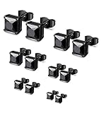 LOYALLOOK Unisex Stainless Steel Stud Earrings Set Posts Pierced Cubic Zirconia 6 Pairs 3-8mm