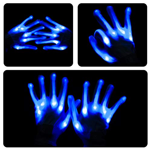 lychee LED Light Up Gloves 6 Adjust Modes Lights Toys Rave Gloves for Kids&Adults Party/Light Show /Glow Party/Halloween/Christmas/Birthday Gift (Blue)