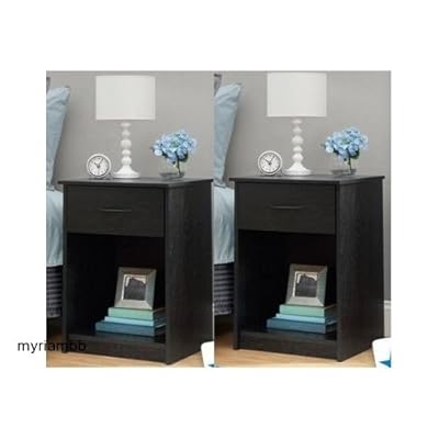 Set of 2 Nightstand MDF End Tables Pair Bedroom Table Furniture Multiple Colors (Black)
