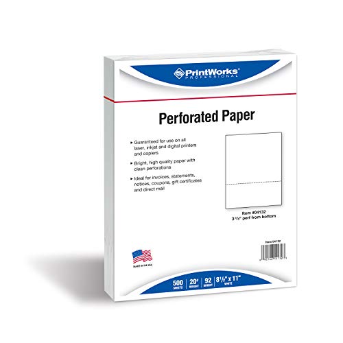 Paris Business Products 3-1/2" Perforated Office Paper, Letter, 20 lb, 500/Ream, White (PRB04128)
