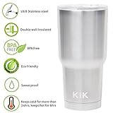 Travel Coffee and Tea Insulated Stainless Steel Mug 30 oz Tumbler with Tumblers Lid – KIK Keeps Hot or Cold for Hours, Designed for Easy Traveling use, Sweat Proof, Experience The Difference Now!