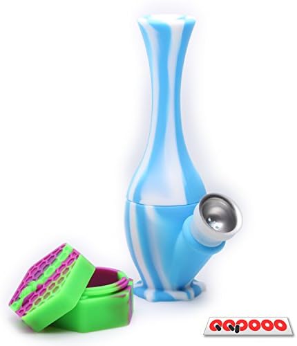 6.5" Mini Silicone Water Rig – AAPOOO - Portable Detachable Unbreakable – Travel &amp; Easy to clean (White/Blue)