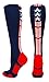 MadSportsStuff Patriot Stars and Stripes USA Flag Over the Calf Socks (Navy/Red/White 2.0, Small)