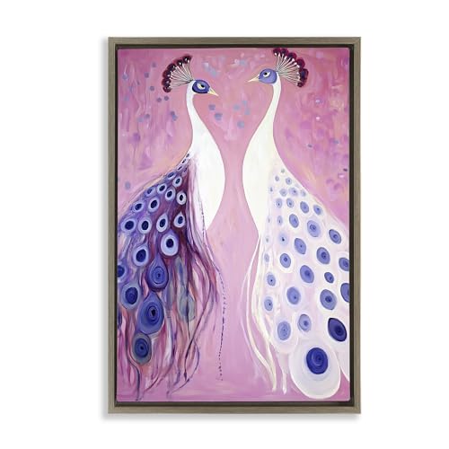 Stupell Industries Feather Coats Peacocks Brown Framed Floater Canvas Wall Art…