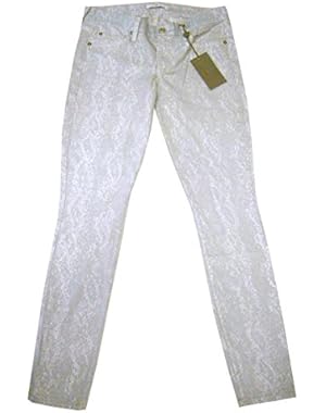 7 For All Mankind Women's Great Snake Jacquard Pattern White Pants