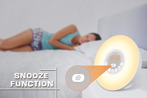 Sunrise Alarm Clock, Wake Up Light with 6 Nature Sounds, FM Radio, Color Light, Bedside Sunrise Simulator (White) - Thumbnail 4