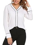 Soteer Women's Casual V Neck Loose Fit Roll Up Long Sleeve Chiffon T-Shirt Blouse Tops
