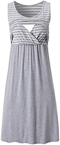 Women's Stripe Sleeveless Maternity Breastfeeding and Nursing Nightgown Dress
