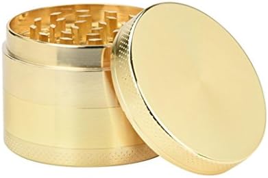 Kingspinner Metal Gold Tobacco Grinder 4 Part with Pollen Catcher Grinder Herb Weed Engraved (54mm-Gold)