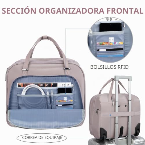 EMPSIGN Laptop Rolling Bag for Women with Wheels 15.6 Inch on Wheels, Overnight Water Repellent Rolling Computer Bag with RFID Pockets, Pink