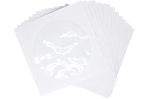 CALLARON 100 Pcs White CD Storage Paper Bags with Window, Portable DVD Case Sleeves for Home and Travel Media