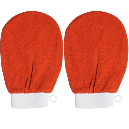 Exfoliating Mitt Exfoliating Glove Scrubbing Mitt Deep Exfoliating Mitts Exfoliator Gloves Remover Cleansing Gloves for Bath Shower Spa Brush Orange 2Pack