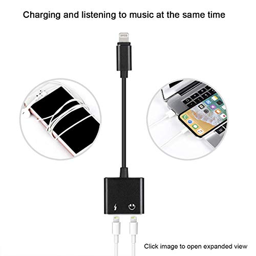 3.5 mm Jack Headphone Adapter for iPhone Xs/Xs Max/XR/ 8/8 Plus / 7/7 Plus for iPhone Dongle Aux 2 in 1 Accessories Splitter Adaptor Charger Cables & Audio Connector Support All iOS Systems - Black