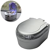 YamaziHD Mini Portable Car Ashtray Blue LED Light for Dashboard Cigar Cigarette (Silver)