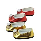 American Fashion World 2 Pack of Metallic Slip on Shoes with Diamond Bow: Red and Gold | Fits 14