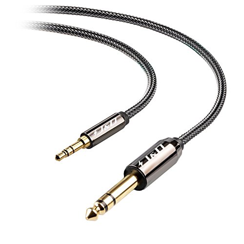 3.5 to 6.35 Cable, J&D Gold-Plated [Copper&nbsp;Shell]&nbsp;[Heavy&nbsp;Duty] 3.5mm 1/8" Male TRS to 6.35mm 1/4" Male TRS Stereo Audio Cable with Zinc Alloy Housing and Nylon Braid for iPhone, Amplifiers - 1.5 Feet