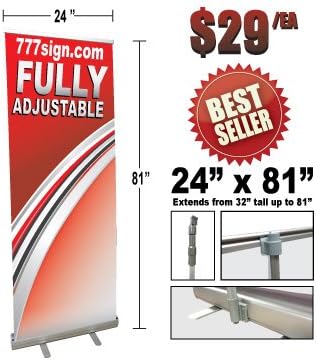 Double Foot Retractable Banner Stand, 24" x 81" Adjustable Rollup Banner Stand For Trade Show Display Sign Holder Exhibition Promotion Aluminum Structure