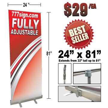 Double Foot Retractable Banner Stand, 24" x 81" Adjustable Rollup Banner Stand For Trade Show Display Sign Holder Exhibition Promotion Aluminum Structure