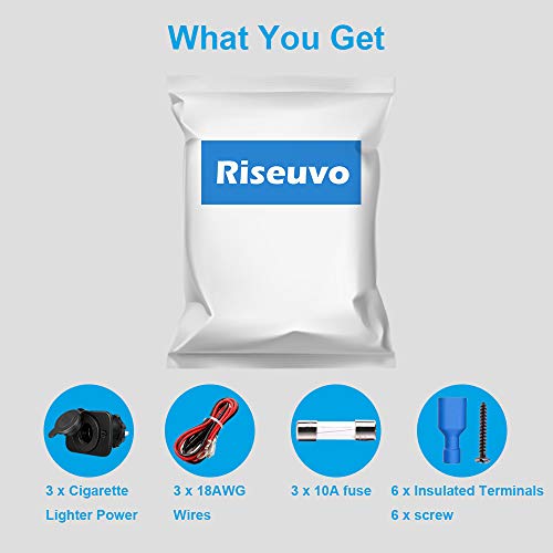 3-Pack Cigarette Lighter Socket, 12V Power Outlet Receptacle for Car Marine Motorcycle ATV RV, with Wire Fuse DIY Kit by Riseuvo - Thumbnail 7