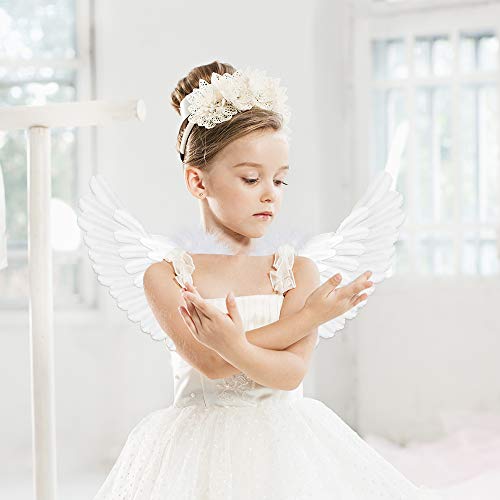 Angel Wings And Halo Headband Set - White Feather Wings For Kids & Adults, Costume Dress Up